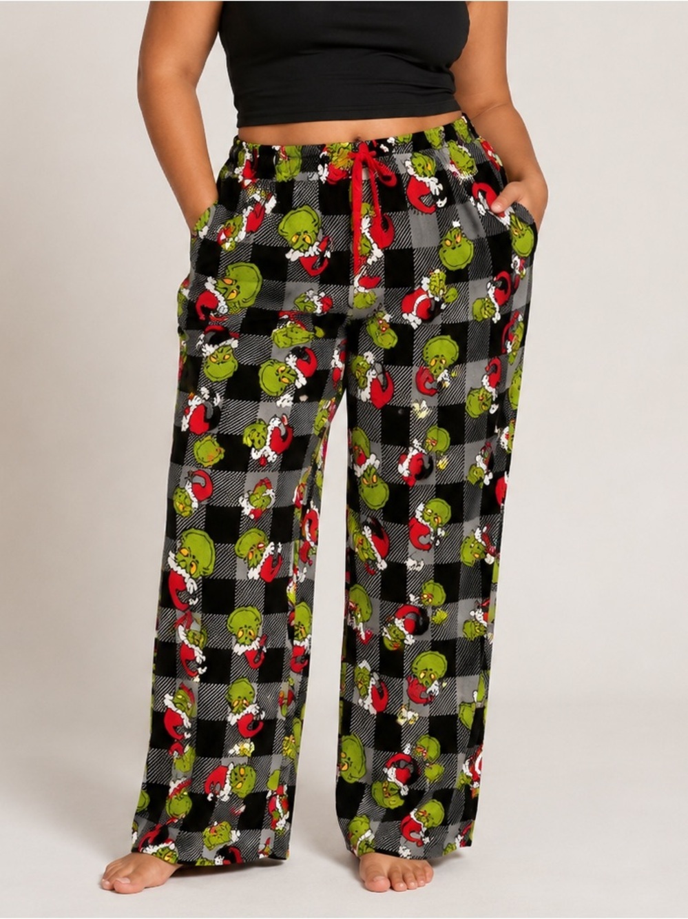 Plus-Size Green Grinch Plaid Lounge Pajama Pants XL